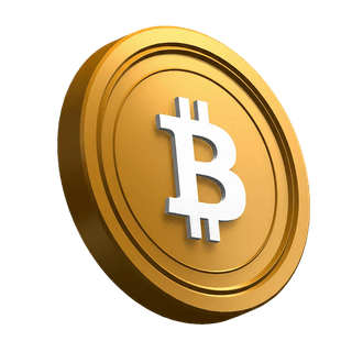 Moeda de Bitcoin (BTC) exibida em ângulo no design da seção hero